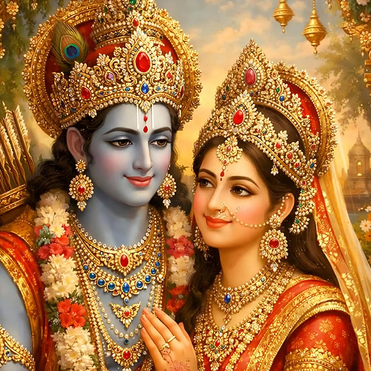 Shri Ram & Mata Sita Floating Frame Crystal Wall Painting