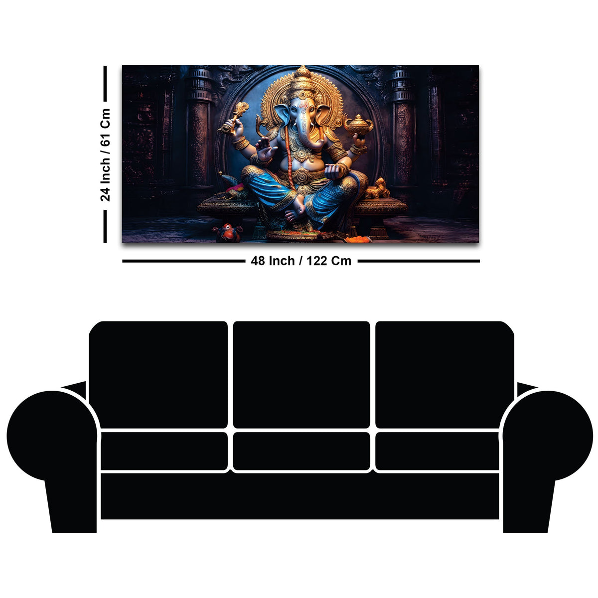 Shri Vighnaharta Lord Ganesha Auspicious Golden Sculpture Canvas Wall Painting for Home & Office – Modern Religious Wall Decor