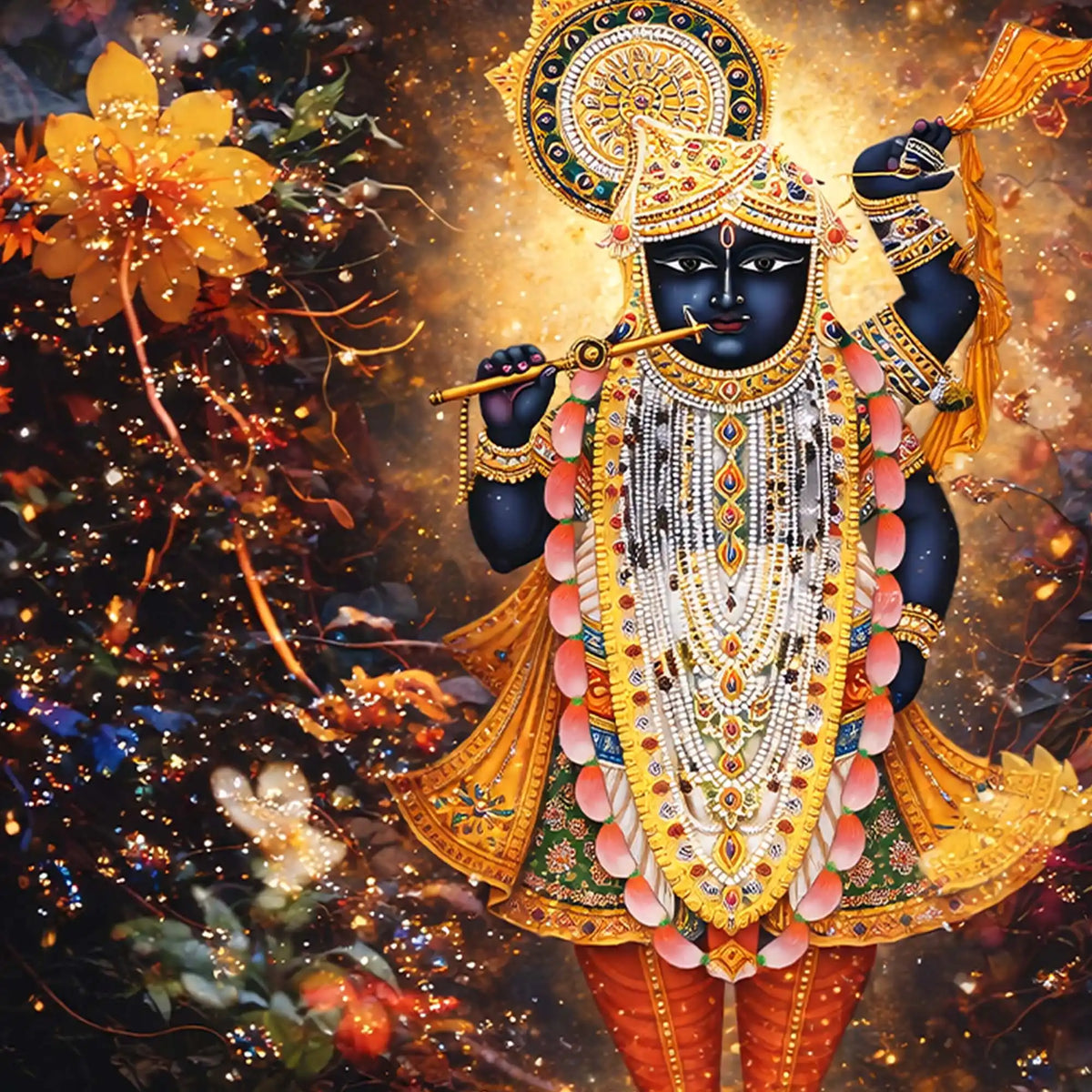Shrinath Ji Bhagwan Crystal Glass Wall Painting with Floral Glow