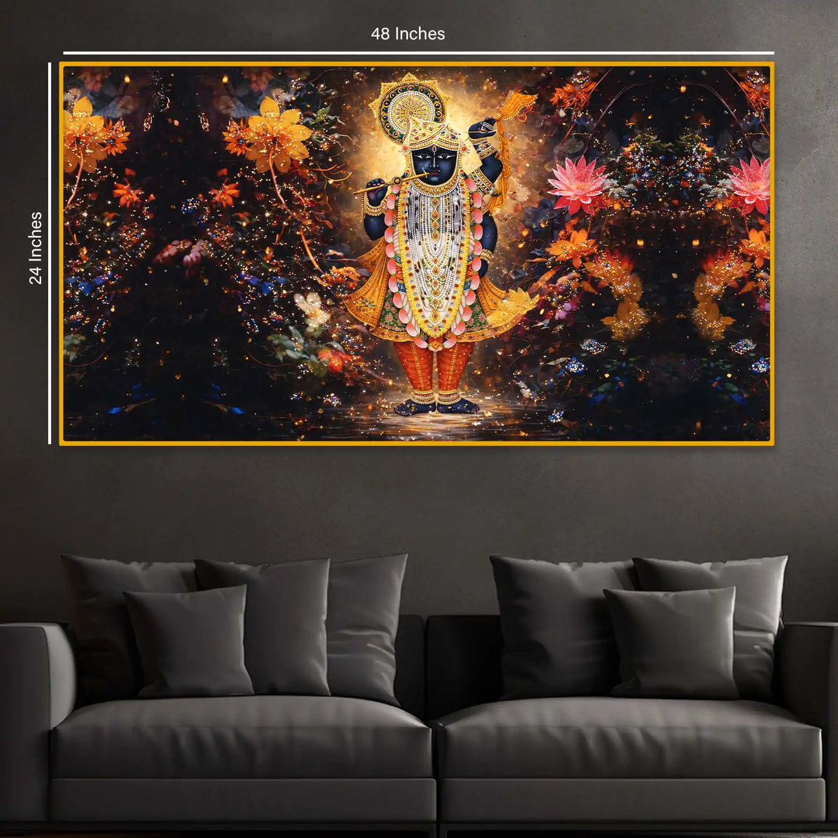Shrinath Ji Bhagwan Crystal Glass Wall Painting with Floral Glow