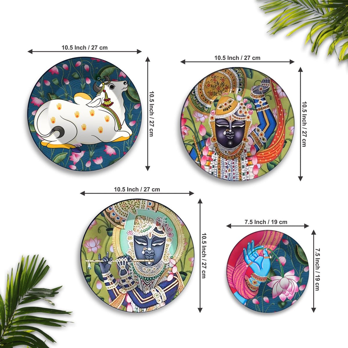 Shrinath ji Pichwai Art Wall Plates Painting Set of Four