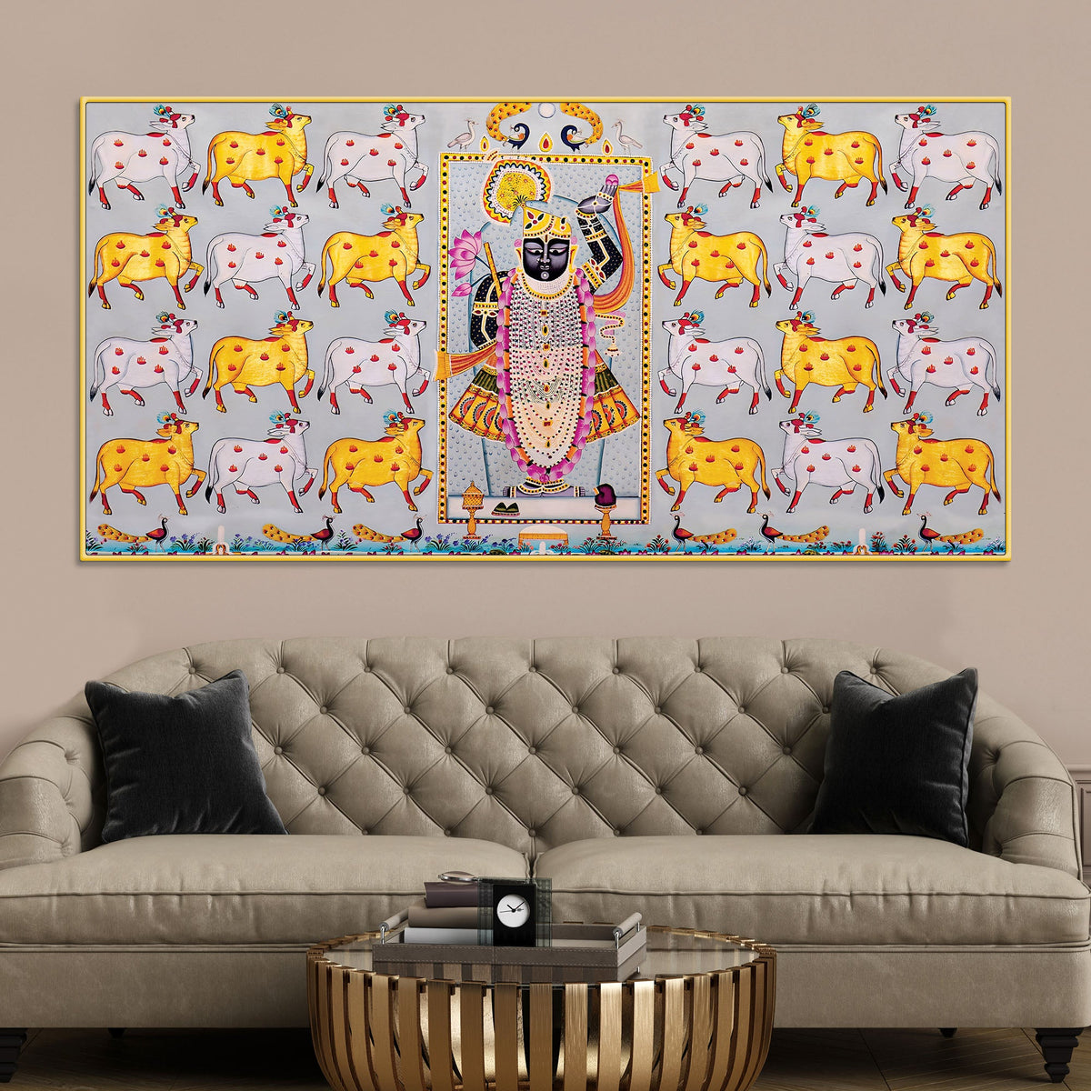 Shrinathji Pichwai Art Wall Painting with Sacred Cows