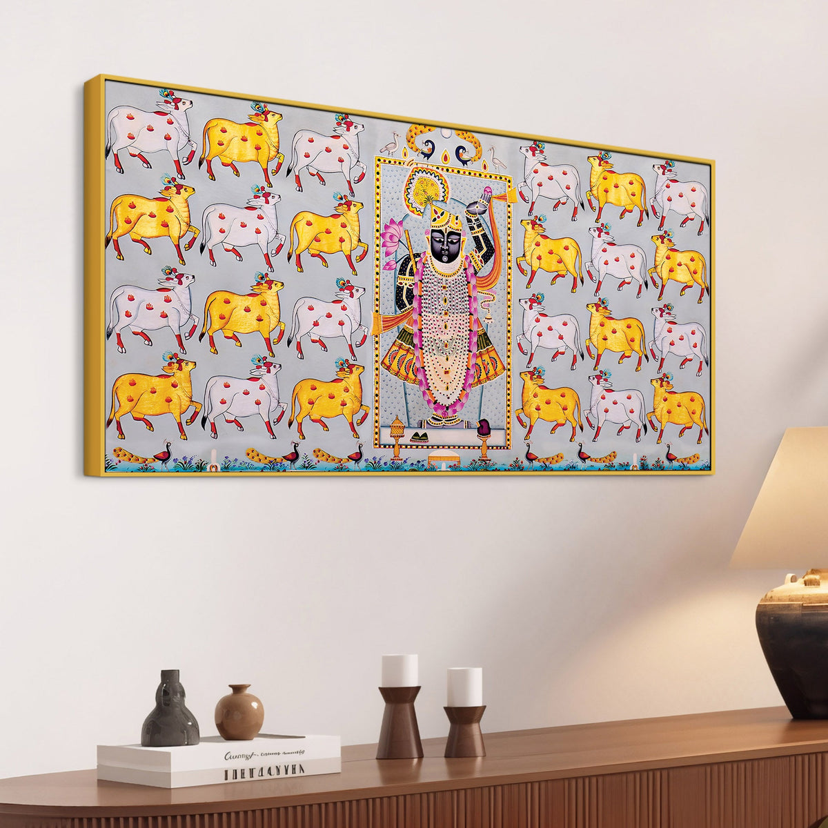 Shrinathji Pichwai Art Wall Painting with Sacred Cows