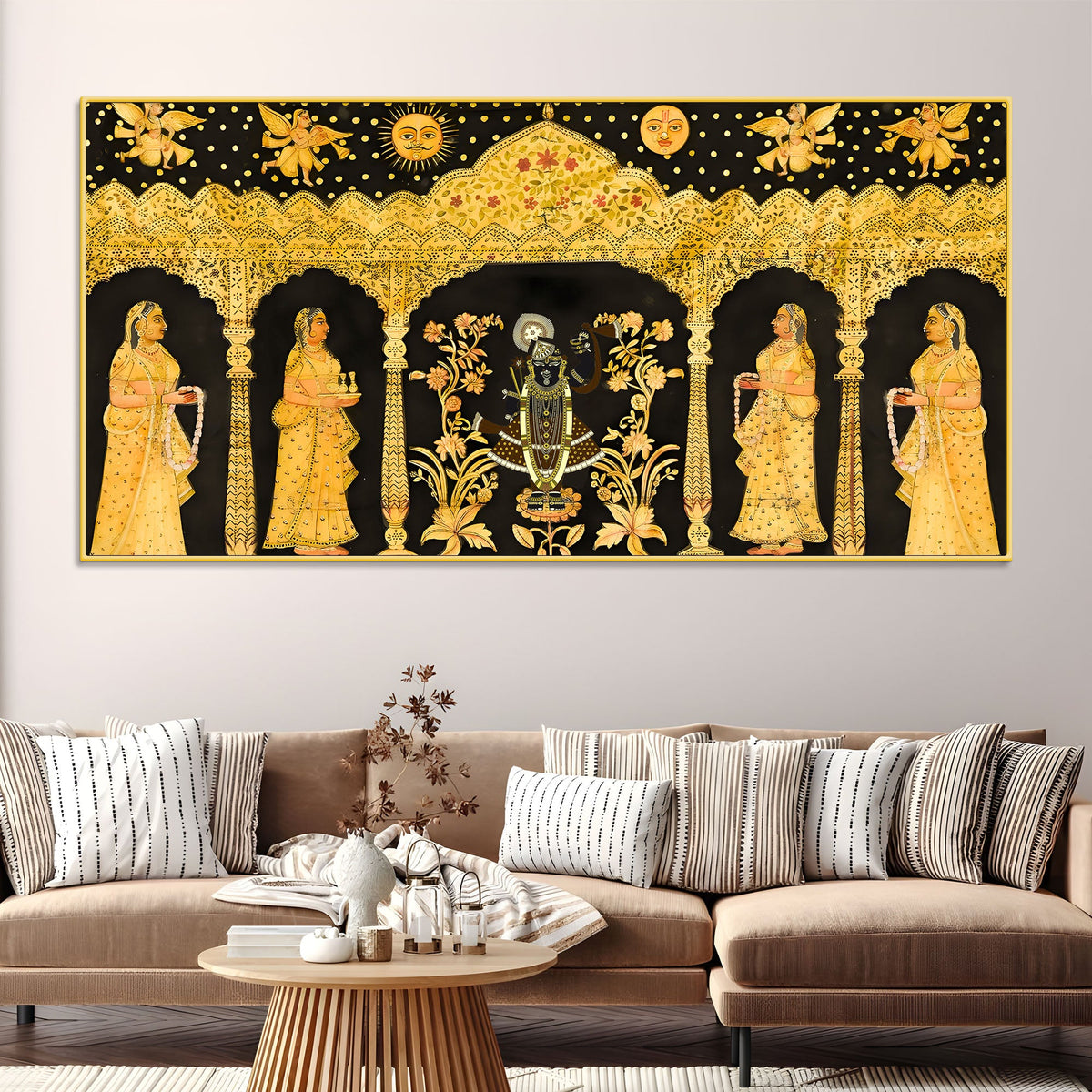 Shrinathji Pichwai Canvas Painting with Gopis – Nathdwara Art