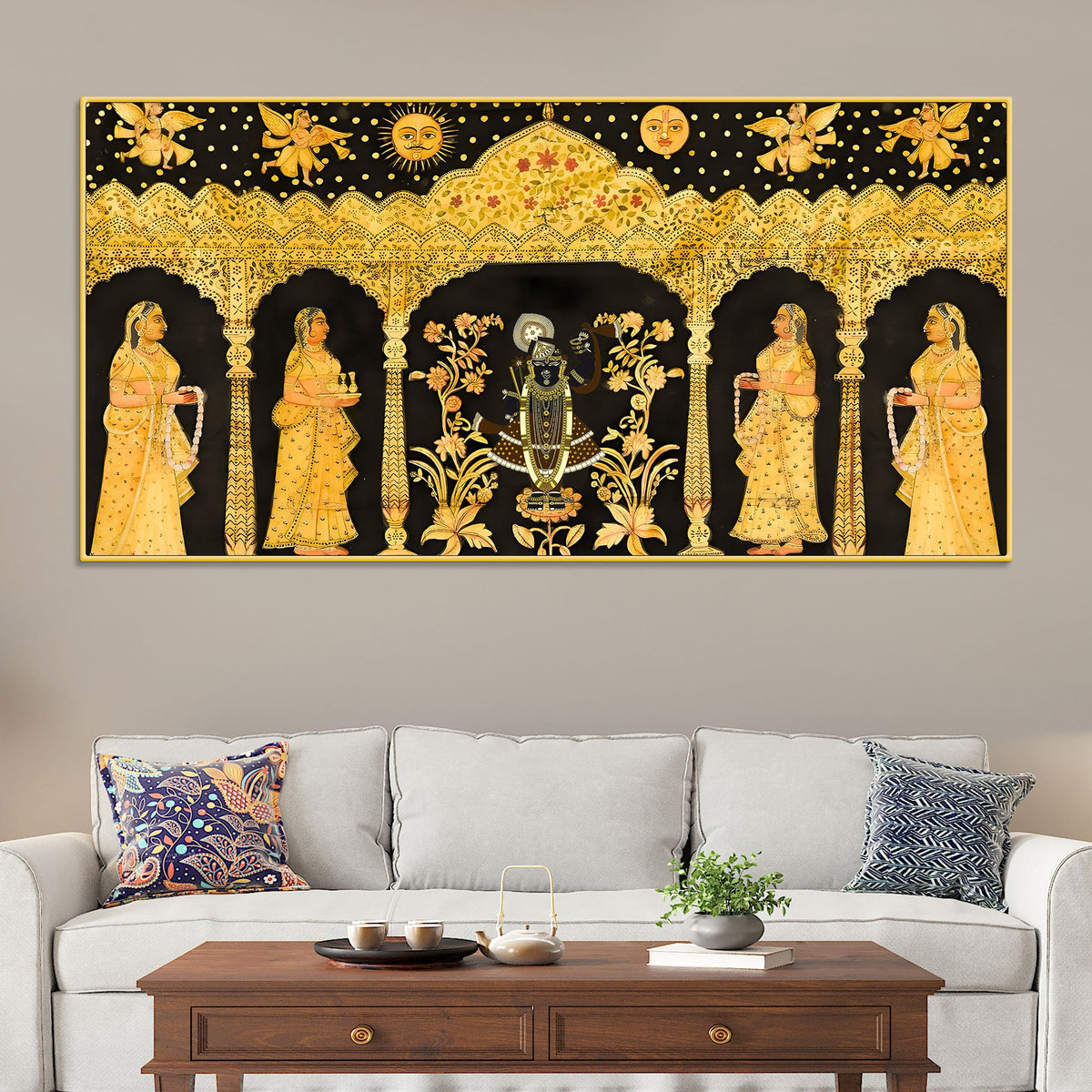 Shrinathji Pichwai Canvas Painting with Gopis – Nathdwara Art