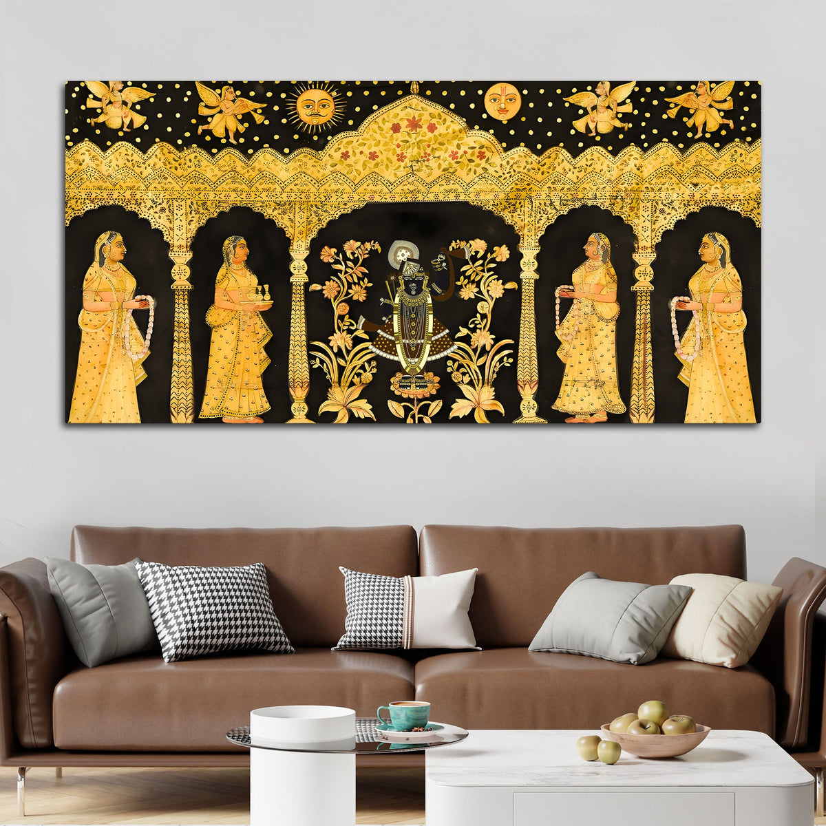 Shrinathji Pichwai Canvas Painting with Gopis – Nathdwara Art