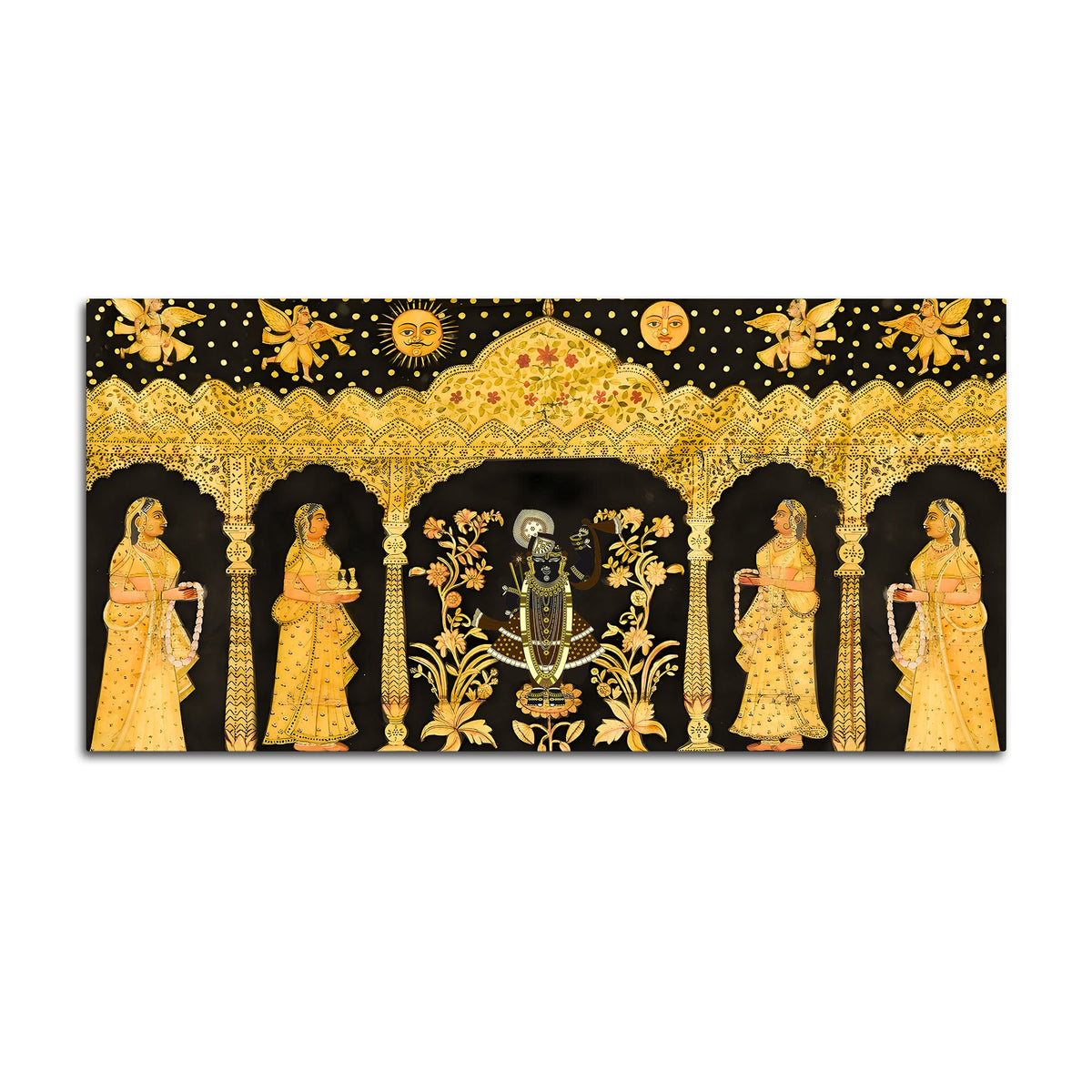 Shrinathji Pichwai Canvas Painting with Gopis – Nathdwara Art