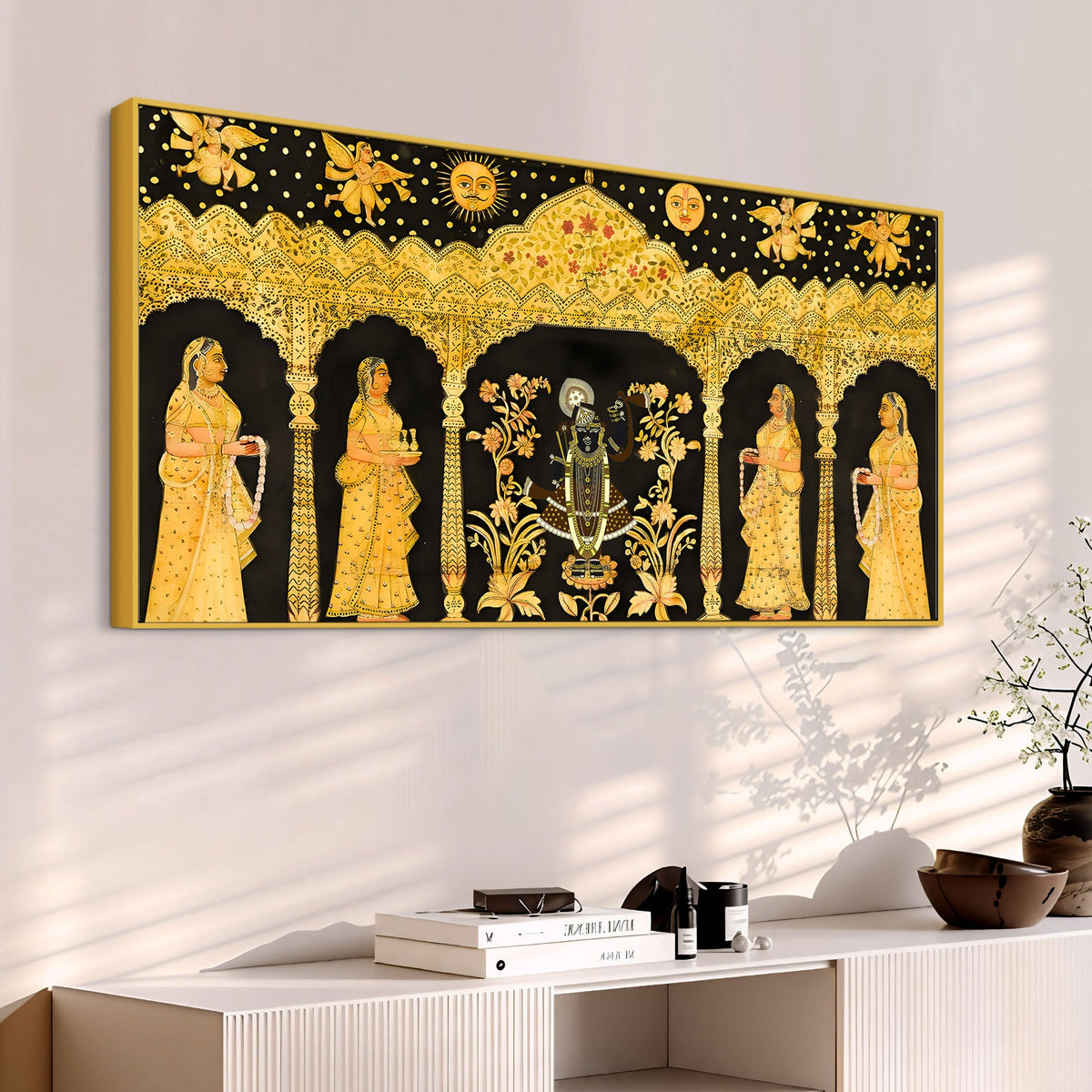 Shrinathji Pichwai Canvas Painting with Gopis – Nathdwara Art