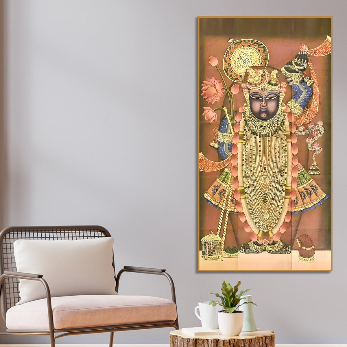 Shrinathji Pichwai Style Canvas Wall Painting | Nathdwara Art for Living Room Décor & Gifting