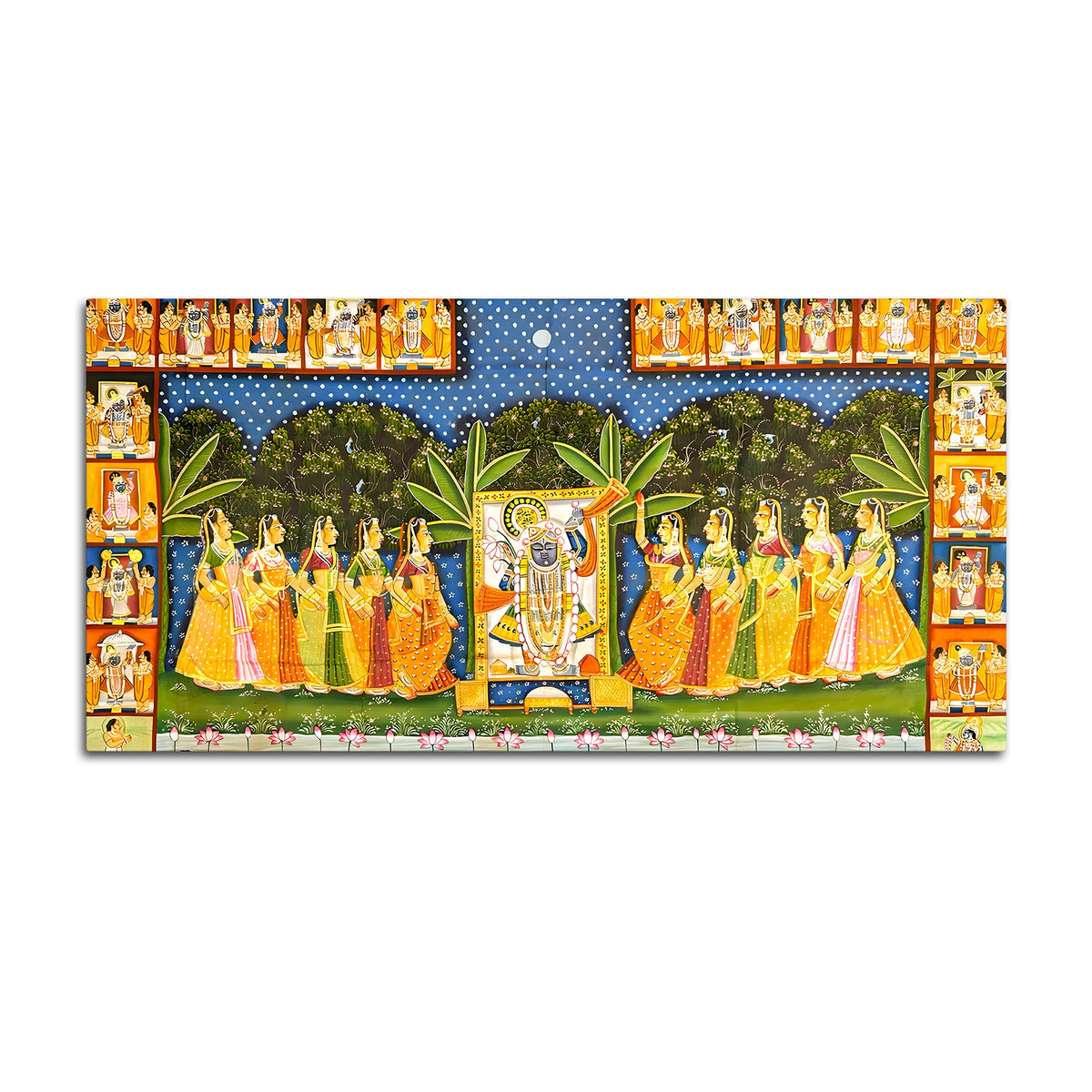 Shrinathji with Ashtasakhi Pichwai Canvas Painting – Nathdwara Wall Art