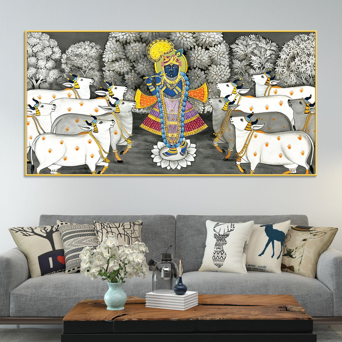 Shrinathji with Cows Traditional Pichwai Painting