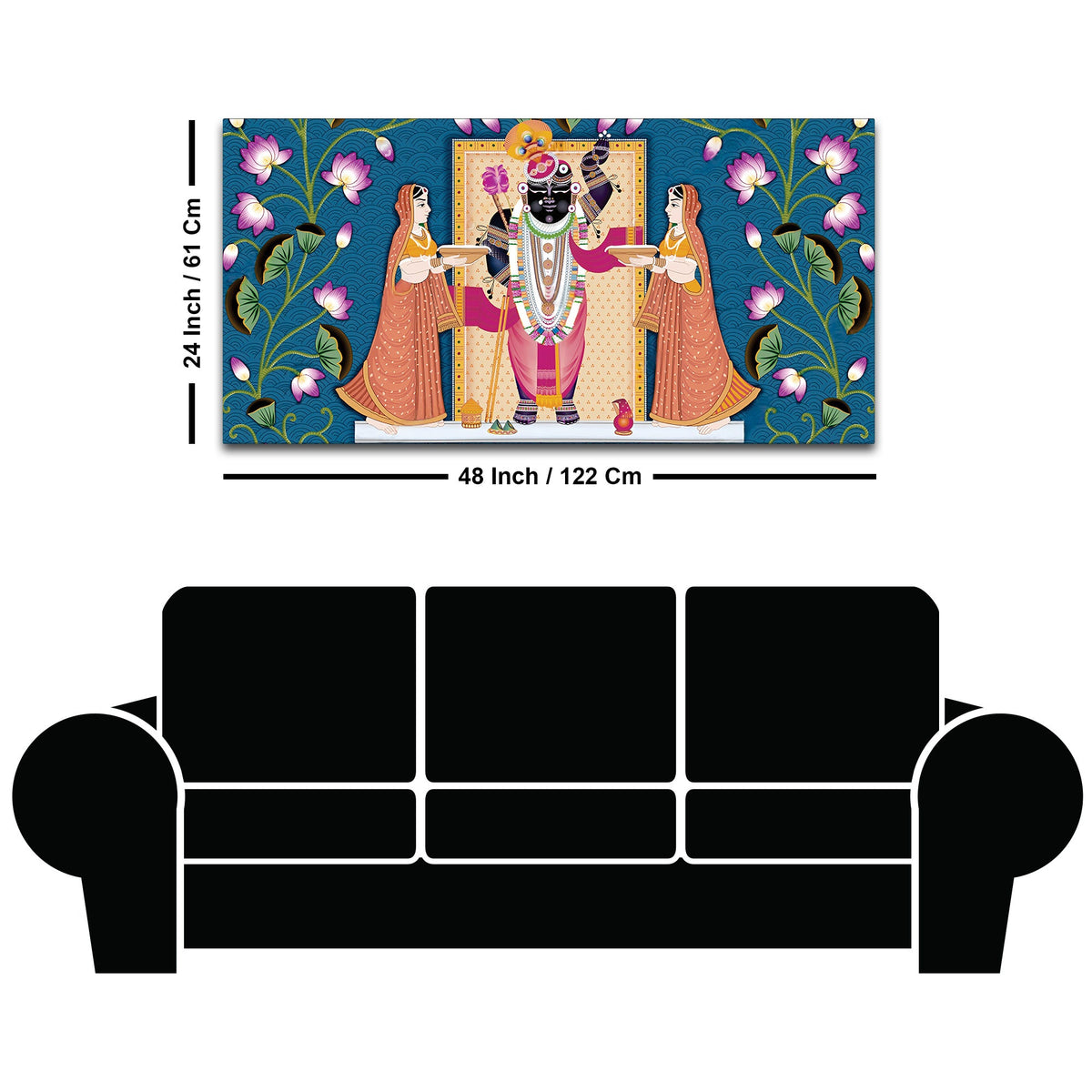 Shrinathji with Lotus Motif Traditional Wall Art Painting