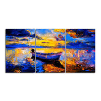 Sky Sunset and Boat on the Water 3 Pieces Canvas Wall Painting