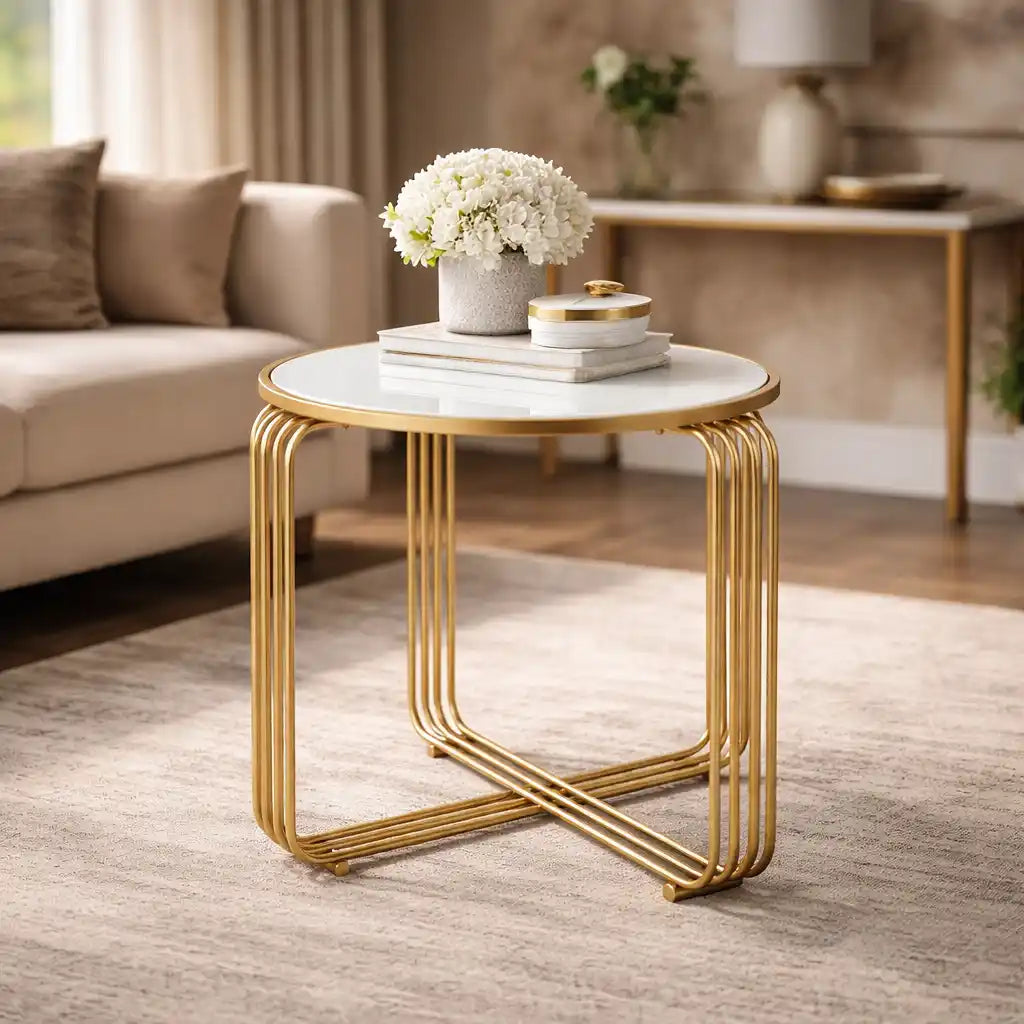 Sleek Designer Golden Metal Finish Side Table