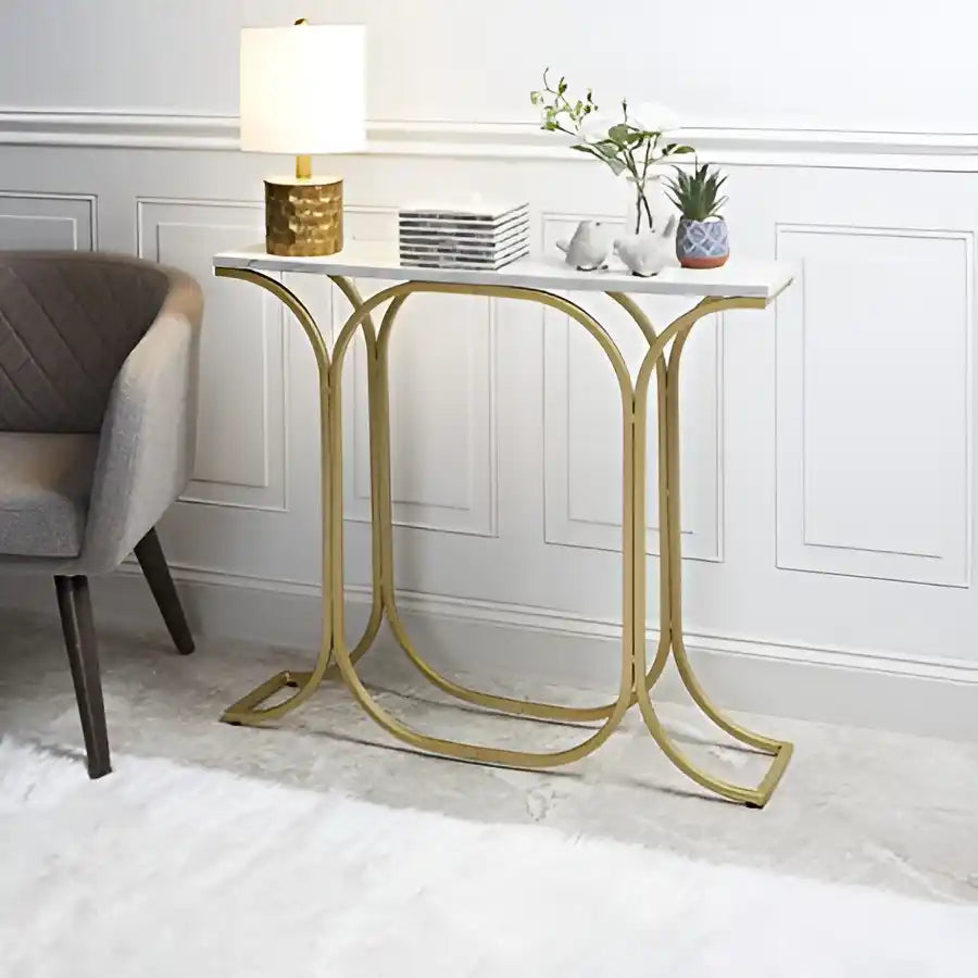 Sleek Entryway Elegance Rectangular White Marble Console Table