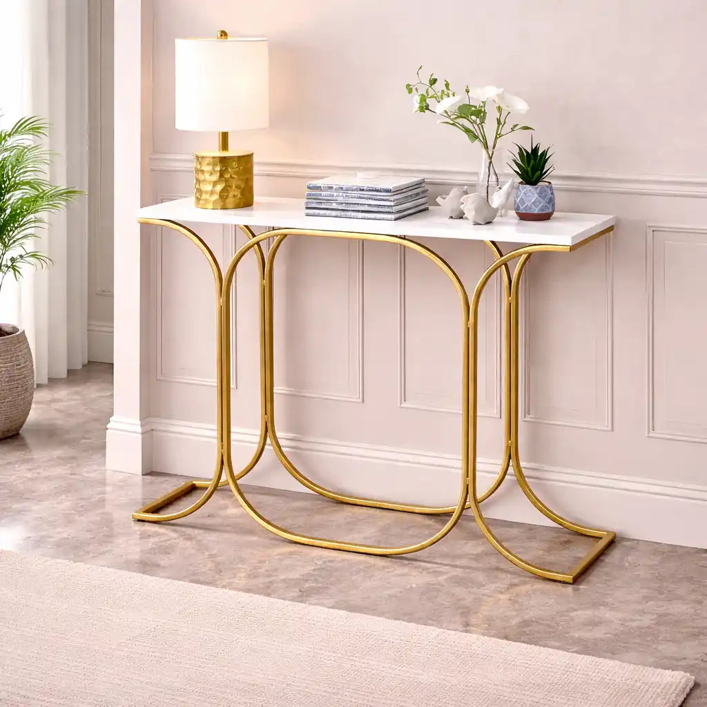 Sleek Entryway Elegance Rectangular White Marble Console Table