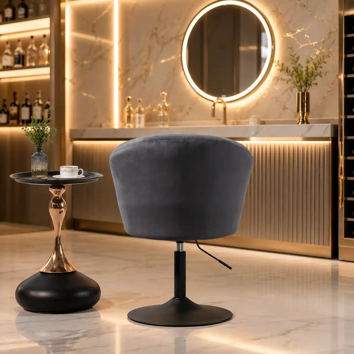 Sleek Grey Swivel Bar Chair with Padded Cushion