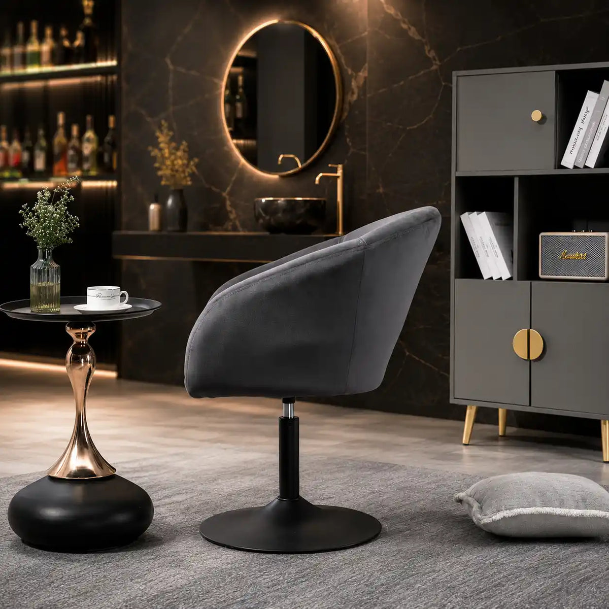 Sleek Grey Swivel Bar Chair with Padded Cushion