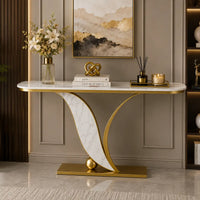 Sleek Marble Console Table with Unique Curved Gold Legs