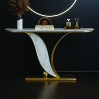 Sleek Marble Console Table with Unique Curved Gold Legs