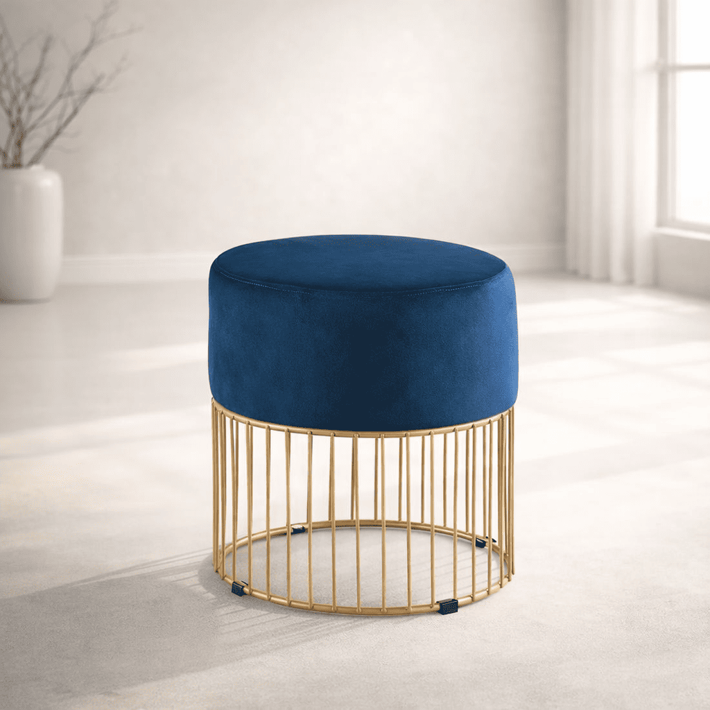 Sleek Navy Steel Stool with Luxurious Gold Frame