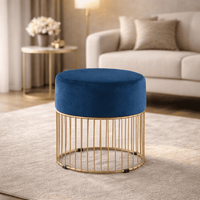 Sleek Navy Steel Stool with Luxurious Gold Frame