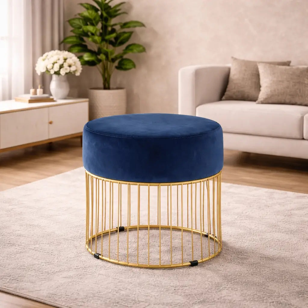 Sleek Navy Steel Stool with Luxurious Gold Frame