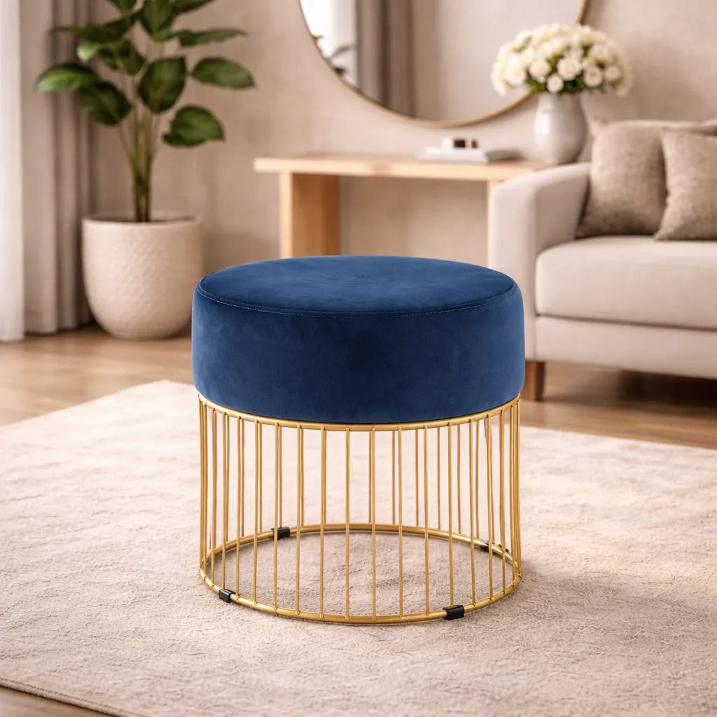Sleek Navy Steel Stool with Luxurious Gold Frame