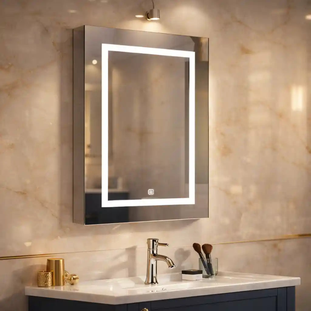 Sleek Reflective LED Cabinet Mirror for Bathroom with Hidden Storage