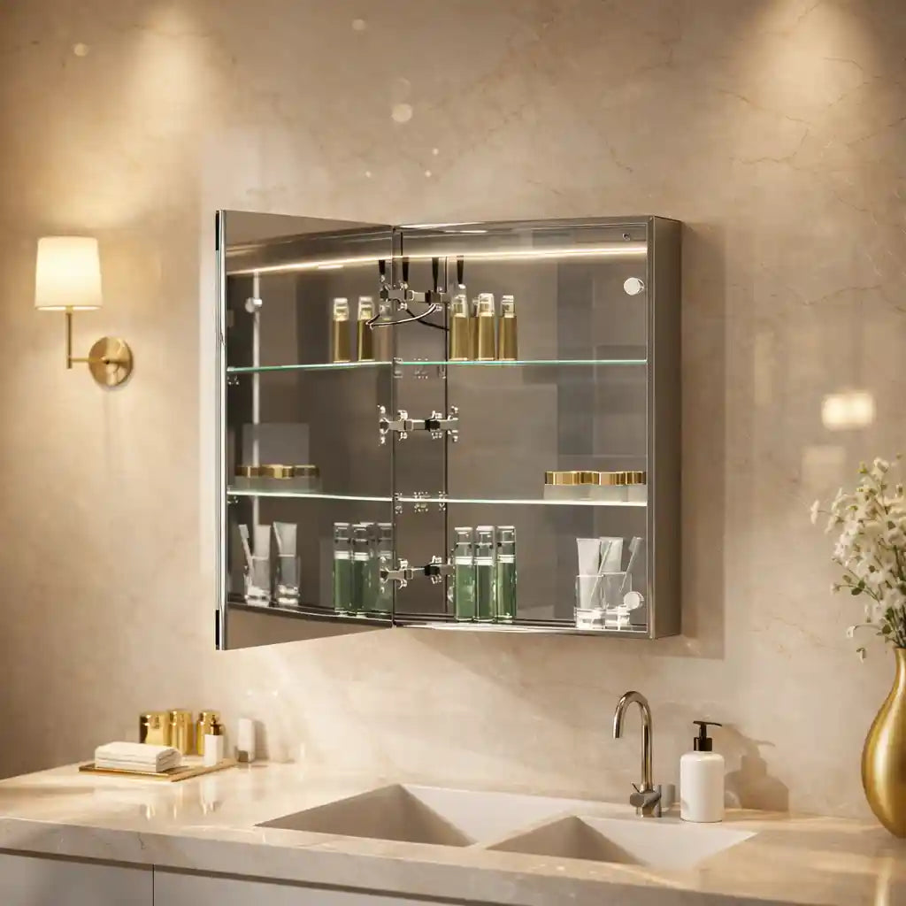 Sleek Reflective LED Cabinet Mirror for Bathroom with Hidden Storage