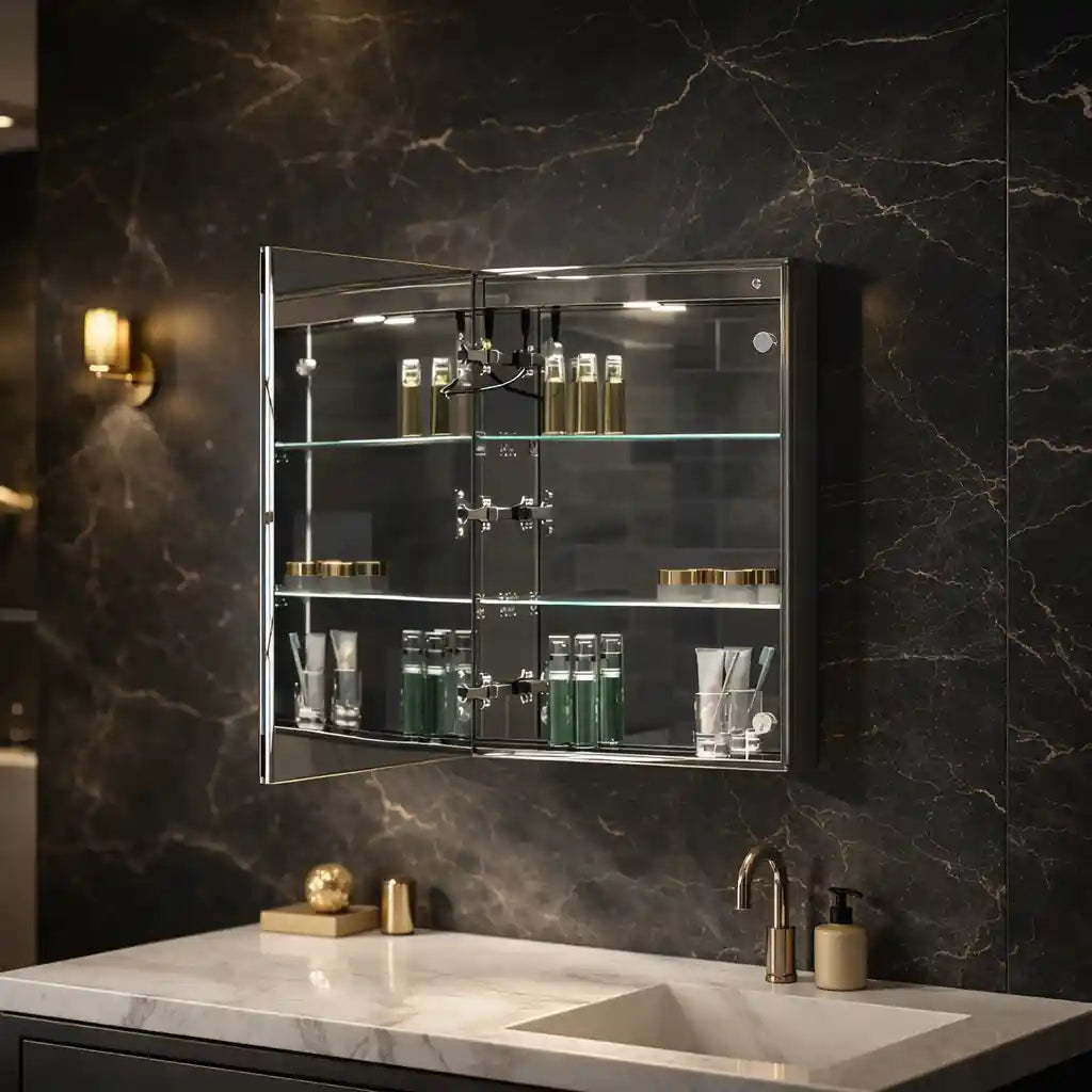 Sleek Reflective LED Cabinet Mirror for Bathroom with Hidden Storage