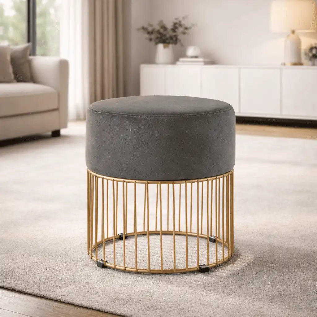 Sleek Rich Grey Steel Stool with Luxurious Gold Frame