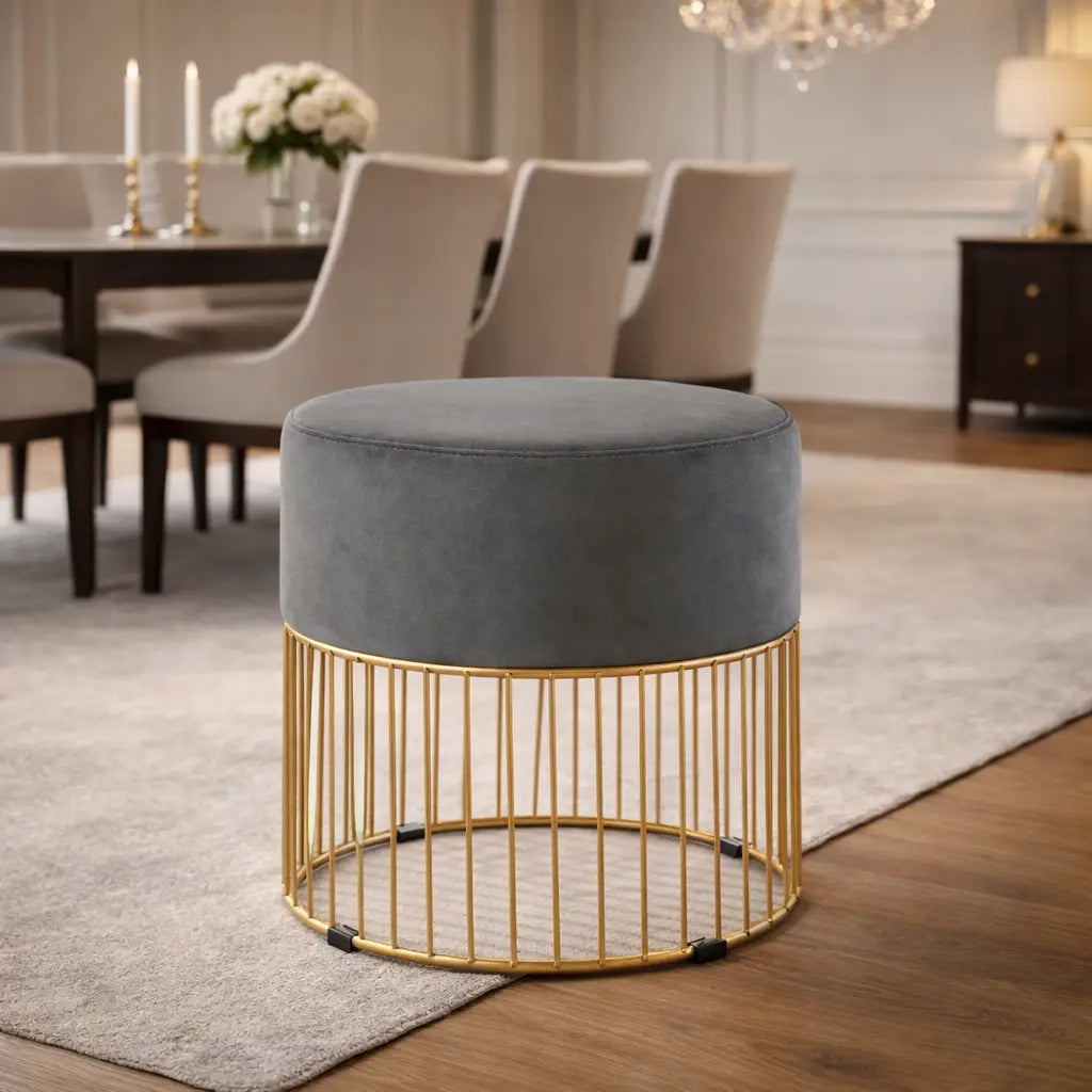 Sleek Rich Grey Steel Stool with Luxurious Gold Frame