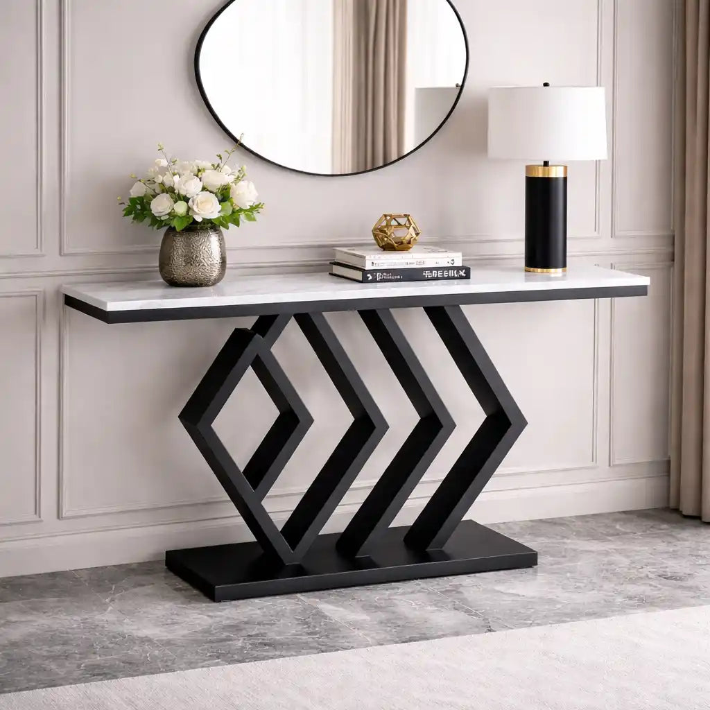 Sleek Sophistication White Marble Black Console Table
