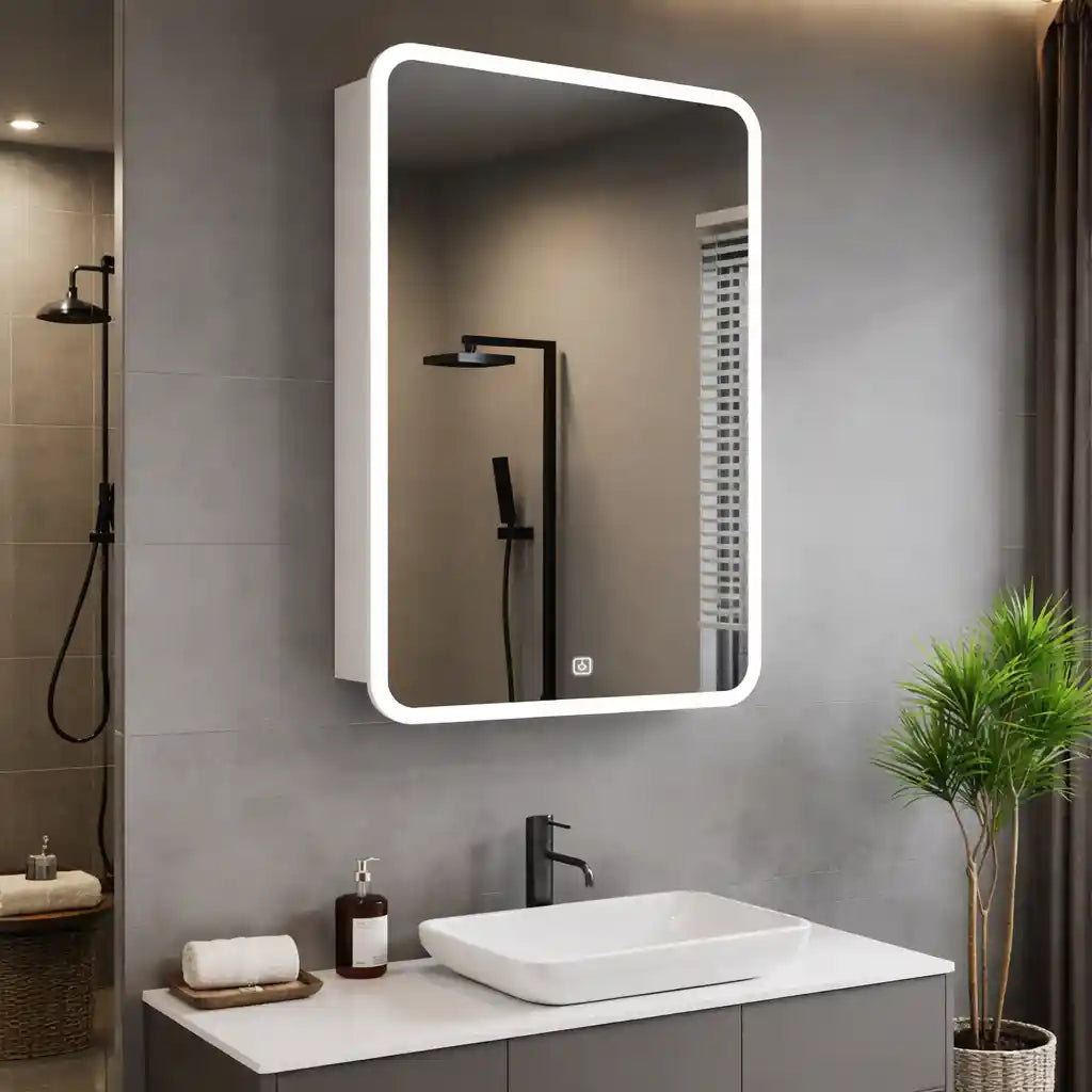 Slim LED Cabinet Mirror with Rounded Corners and Touch Control