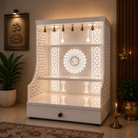 Small Home Mandir with Storage and Carved Floral Side Panels