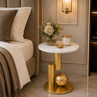 Small Round Marble Accent Side Table with Gold Base