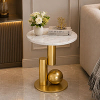 Small Round Marble Accent Side Table with Gold Base