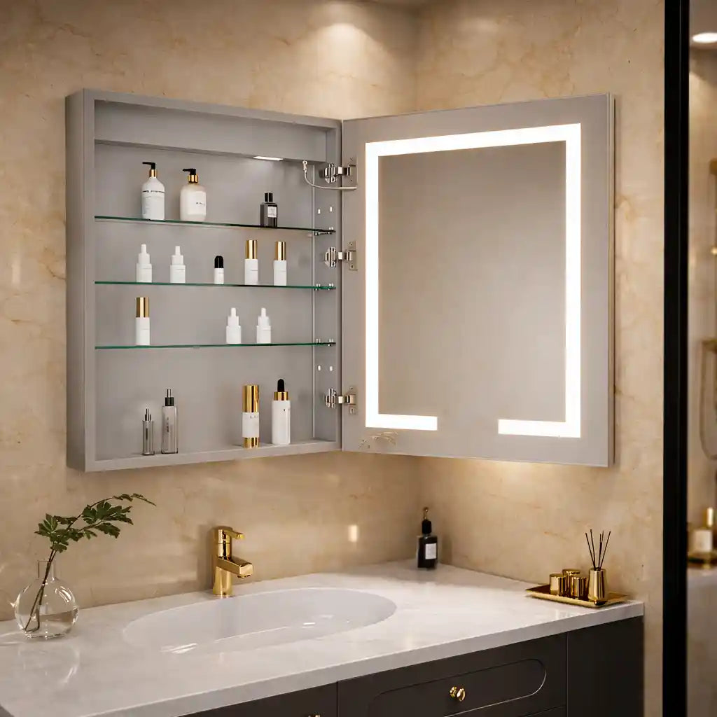 Smart Mirror Cabinet with Backlit Door & Spacious Interior