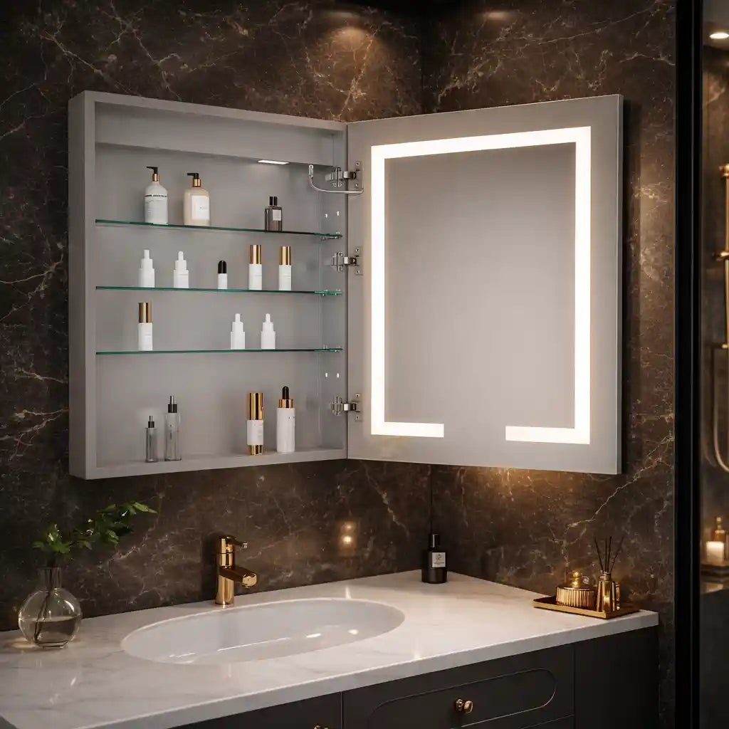 Smart Mirror Cabinet with Backlit Door & Spacious Interior