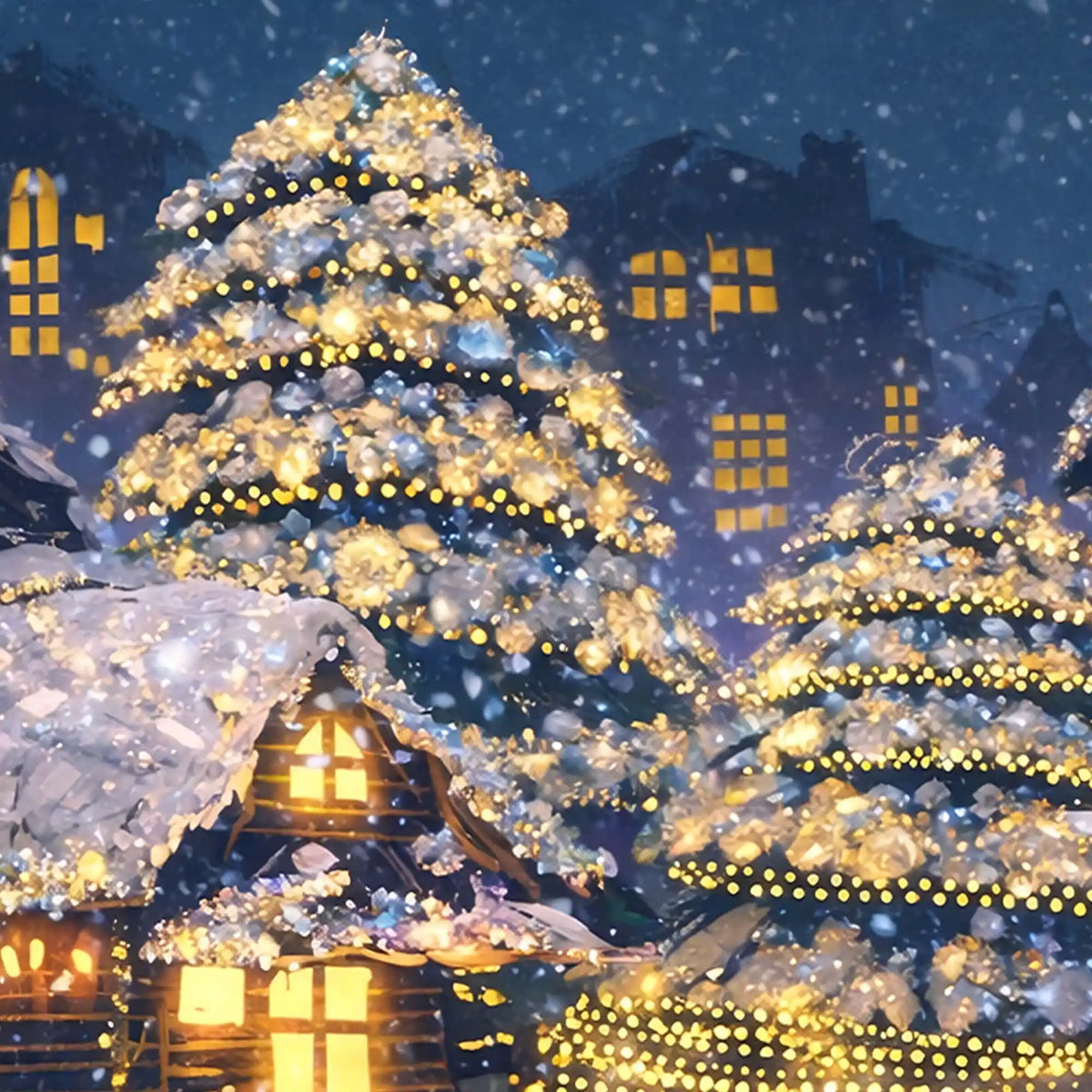 Snow Village Night Scene Crystal Glass Wall Painting for Luxury Decor