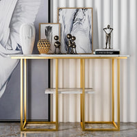 Sophisticated Console Table with Golden Frame and Marble Surface
