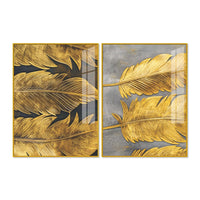 Sophisticated Golden Feathers Acrylic Floating Wall Painting Set of 2