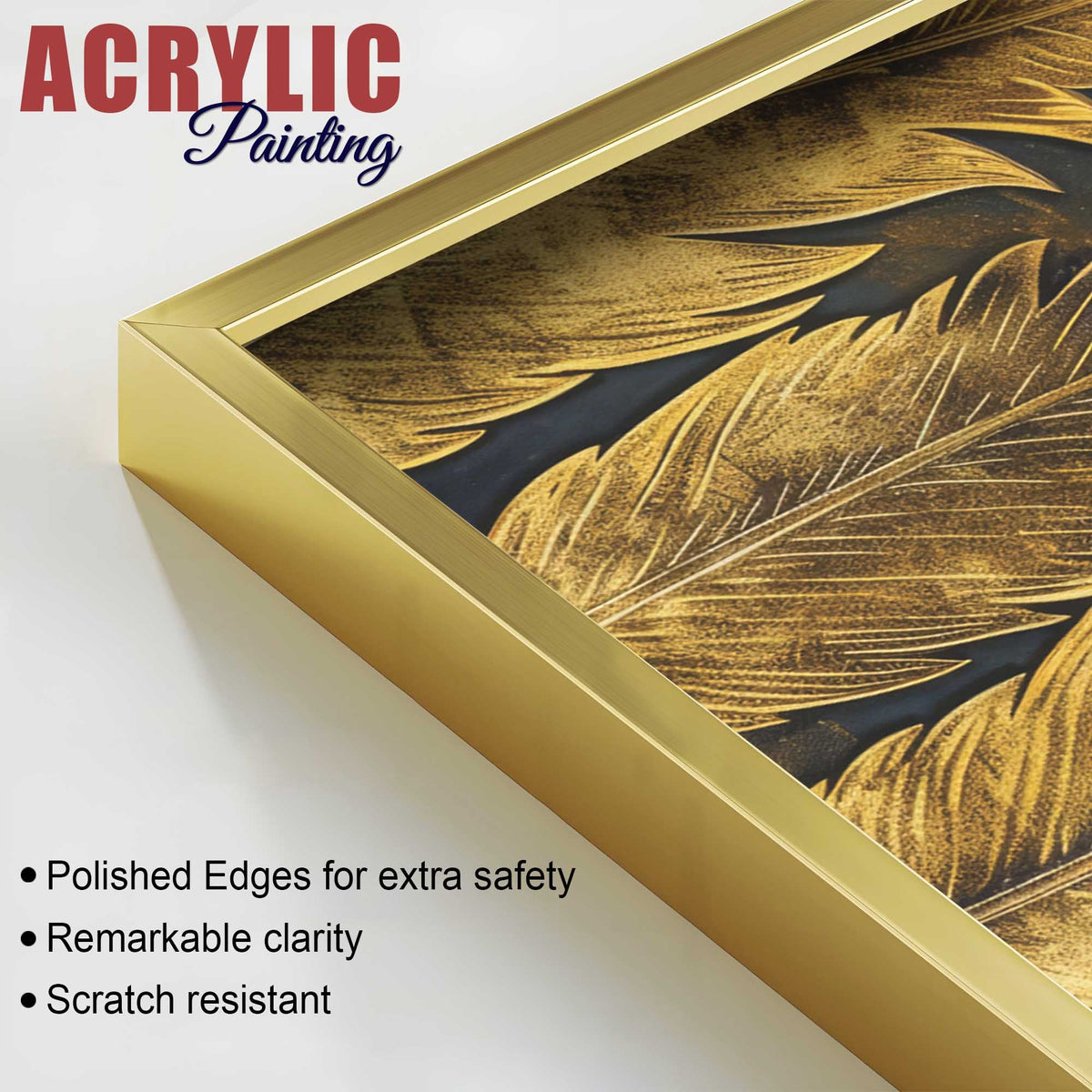 Sophisticated Golden Feathers Acrylic Floating Wall Painting Set of 2