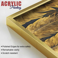 Sophisticated Golden Feathers Acrylic Floating Wall Painting Set of 2