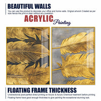 Sophisticated Golden Feathers Acrylic Floating Wall Painting Set of 2