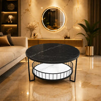 Sophisticated Round Center Table with Marble top and Open Storage