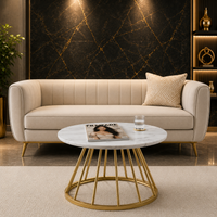 Sophisticated White Marble Center Table with Golden Metal Frame
