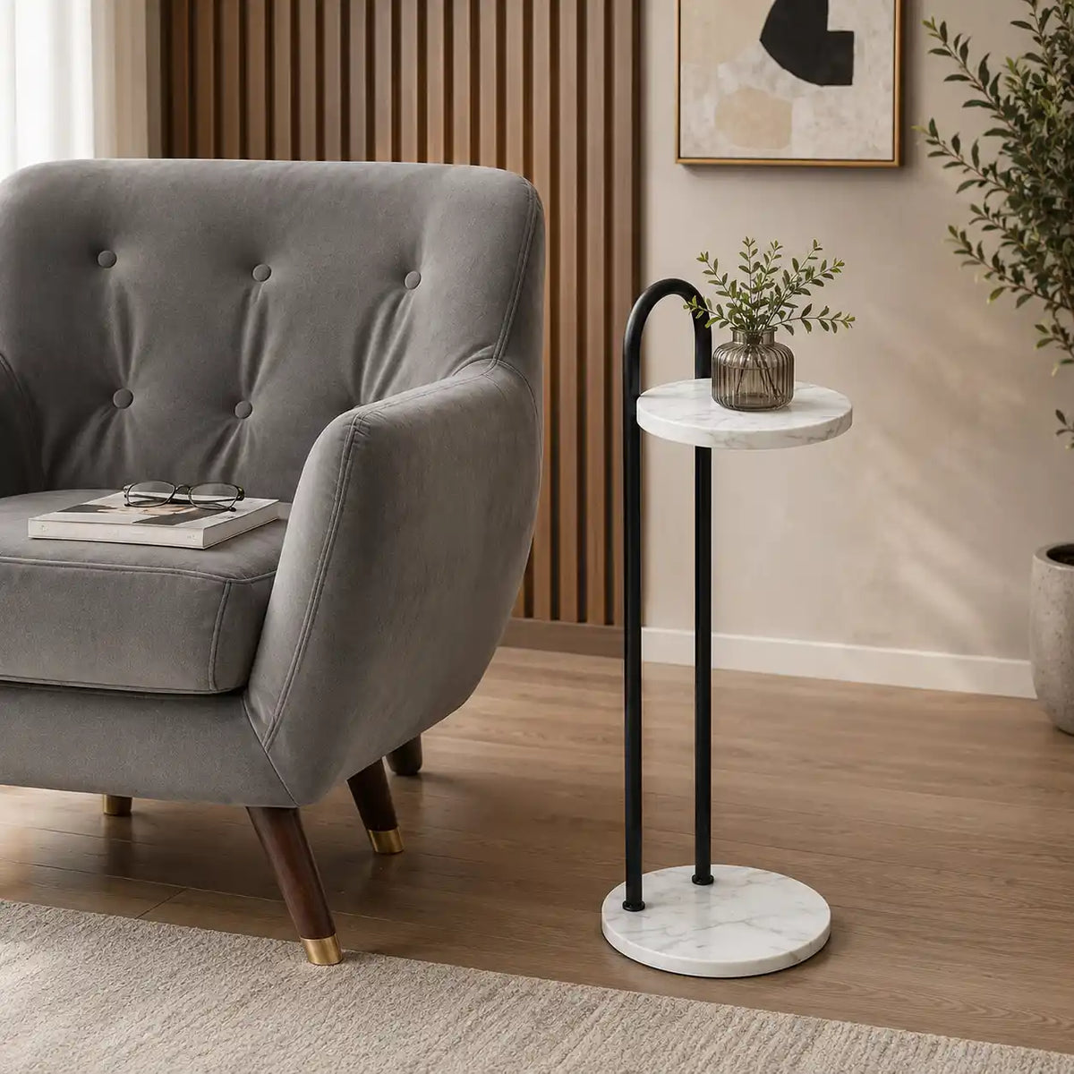 Space Saving Round Marble Side Table
