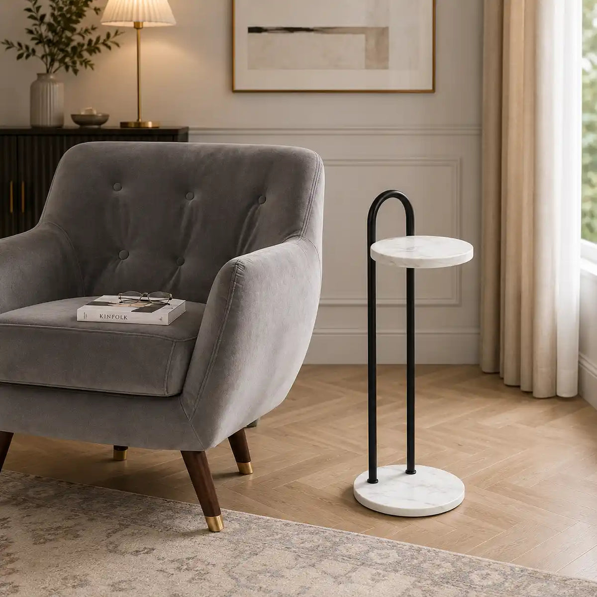 Space Saving Round Marble Side Table